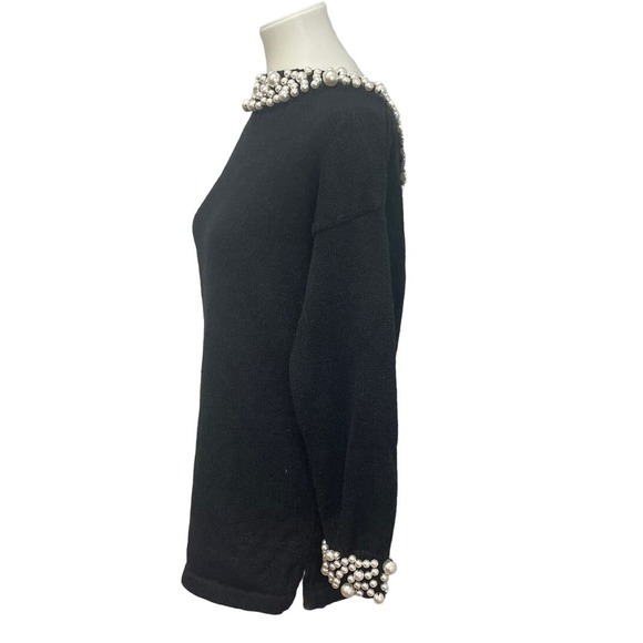 Bimo Womens Small Long Sleeve Deep V Back Sew On Pearl Beads Pullover Sweater - Picture 3 of 7